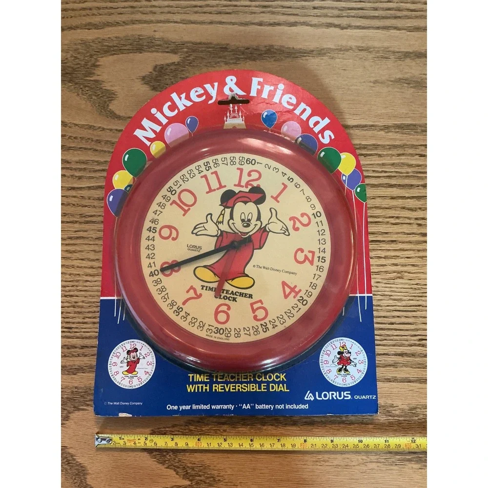 Vintage Lorus Disney Mickey Mouse Time Teacher Wall Clock Reversible Dial NEW